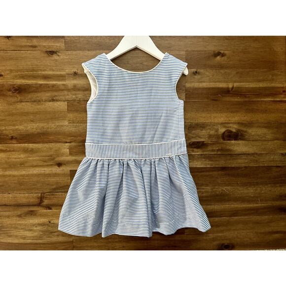 Mayoral Blue White Striped Sleeveless Lurex Bow Dress European Preppy 4 - Picture 2 of 9